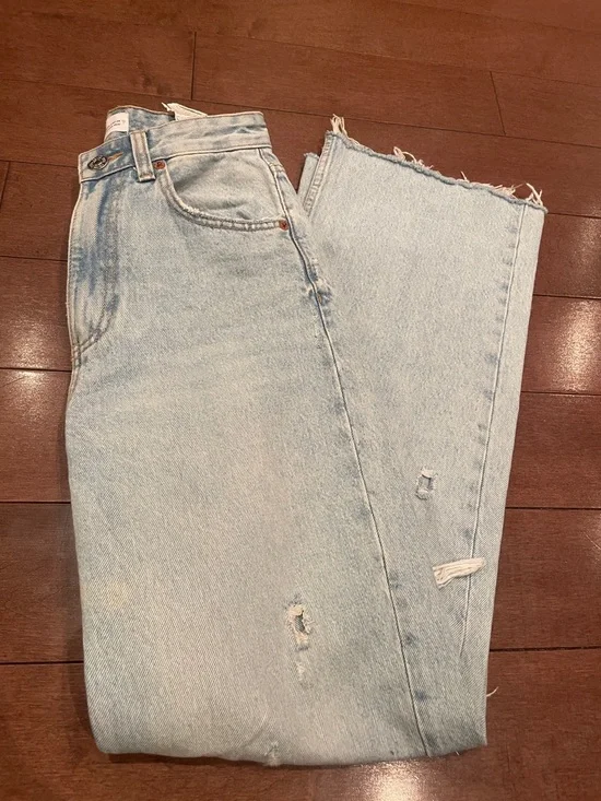 Zara Light Blue Straight Leg Distressed Jeans - Picture 8 of 8